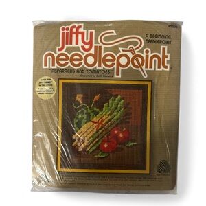 Jiffy Needlepoint Wool Kit Asparagus & Tomatoes VTG New Unopened Complete Set